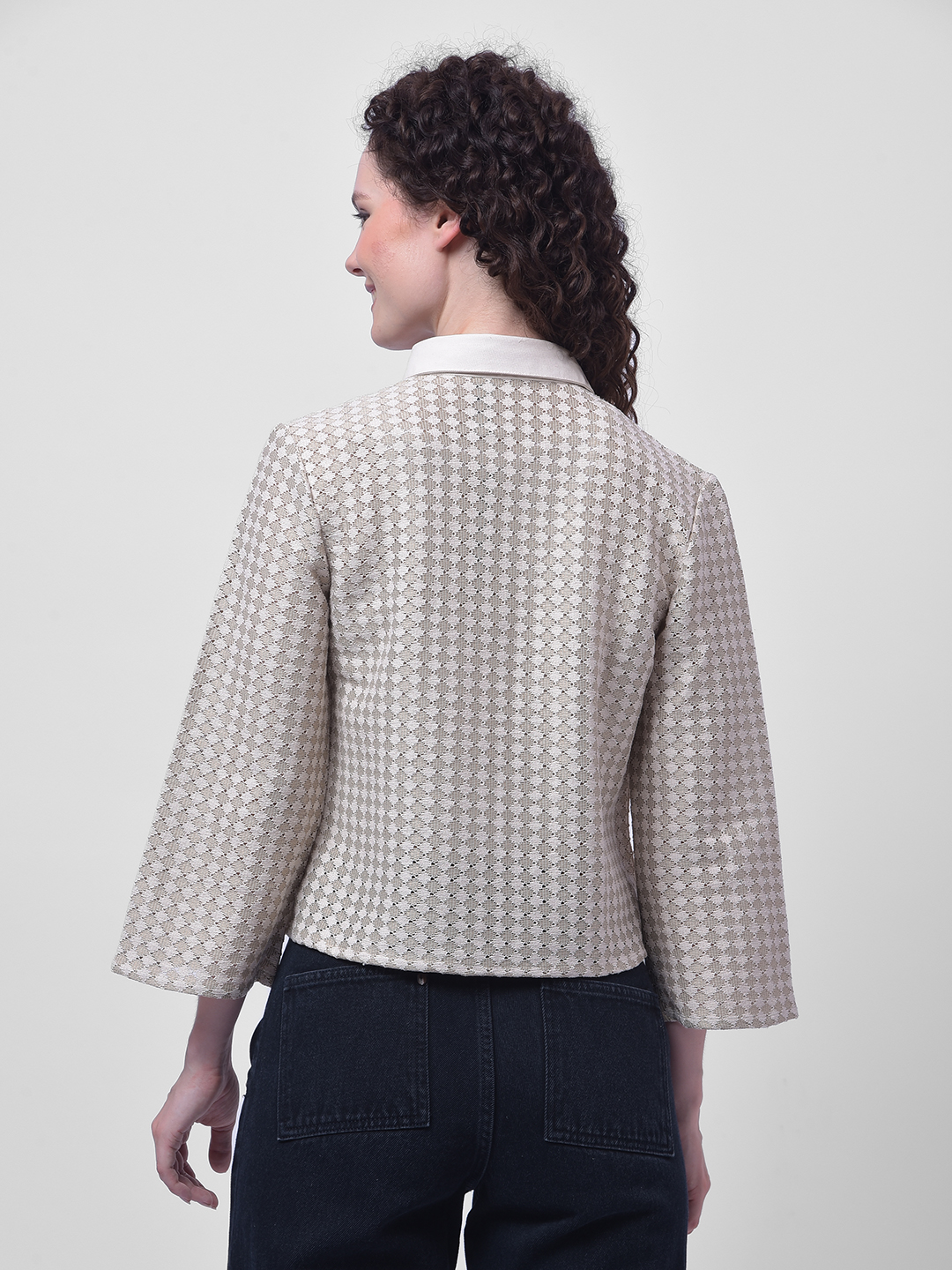 Numero Uno Women Beige Textured Crop Shirt